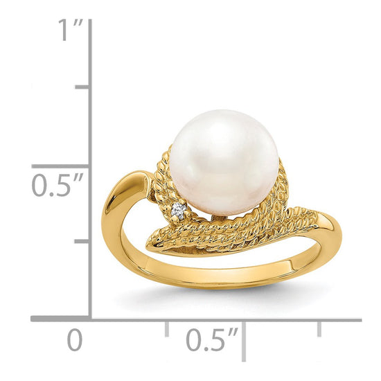 Gold Polished Freshwater Pearl and Diamond Rings