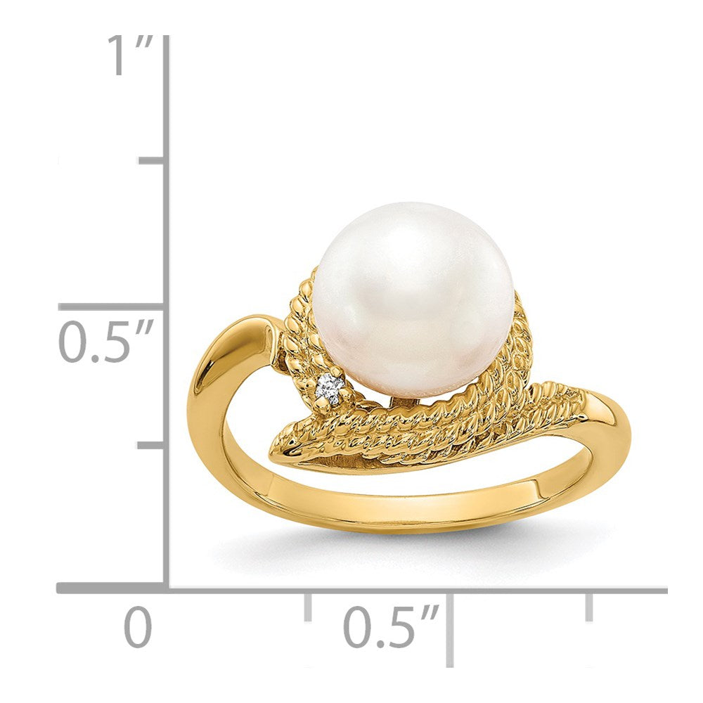 Gold Polished Freshwater Pearl and Diamond Rings