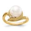 Gold Polished Freshwater Pearl and Diamond Rings