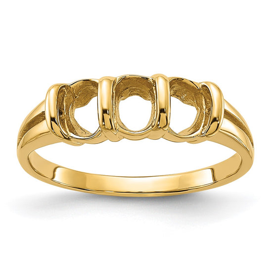 14k Polished 3-stone 6x4 Oval Gemstone Ring Mounting