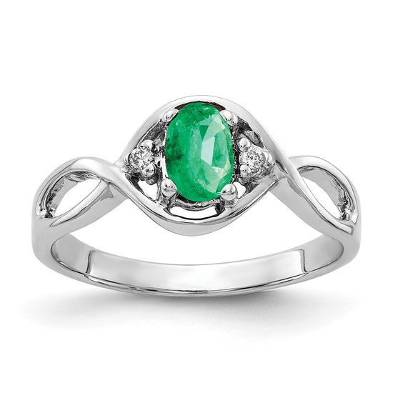 14k White Gold 6x4mm Oval Emerald A Diamond ring