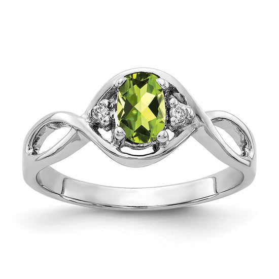 14k White Gold 6x4mm Oval Peridot VS Diamond ring