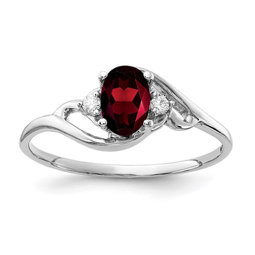 14k 6x4mm Oval Garnet and AA Diamond Ring