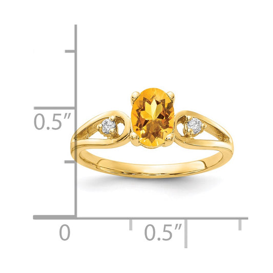 14k 7x5mm Oval Citrine and1/20 carat AA Diamond Ring
