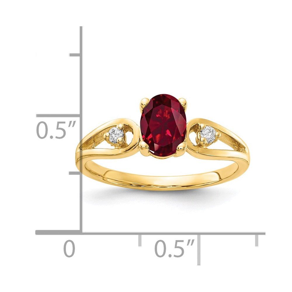 14k 7x5mm Oval Lab-Created Ruby and1/20 carat AA Diamond Ring