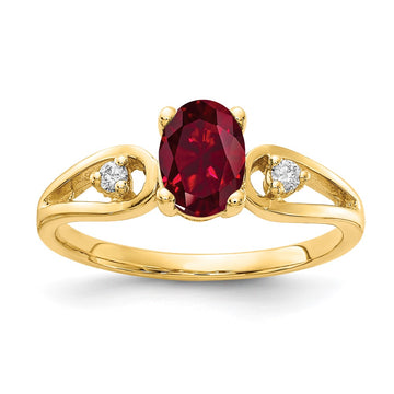 14k 7x5mm Oval Lab-Created Ruby and1/20 carat AA Diamond Ring