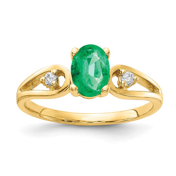 14k 7x5mm Oval Emerald and1/20 carat AA Diamond Ring