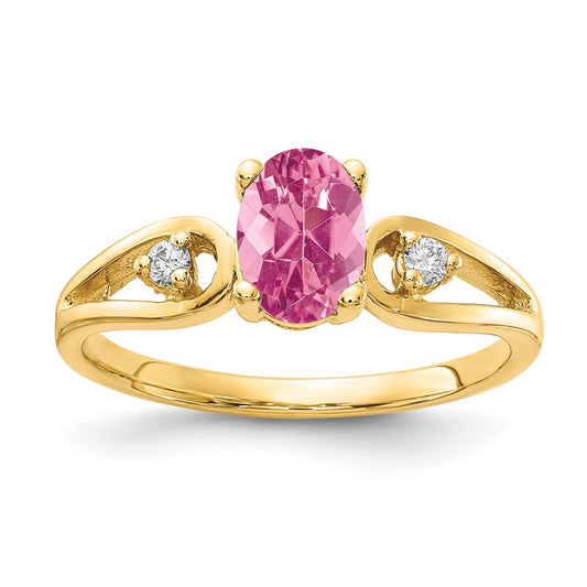 14k 7x5mm Oval Pink Tourmaline and 1/20 carat A Diamond Ring