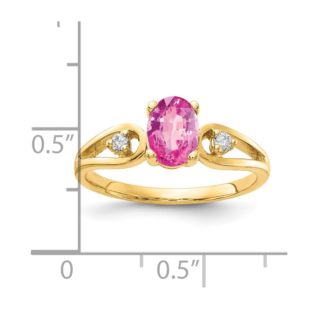 14k 7x5mm Oval Pink Sapphire and1/20 carat AA Diamond Ring