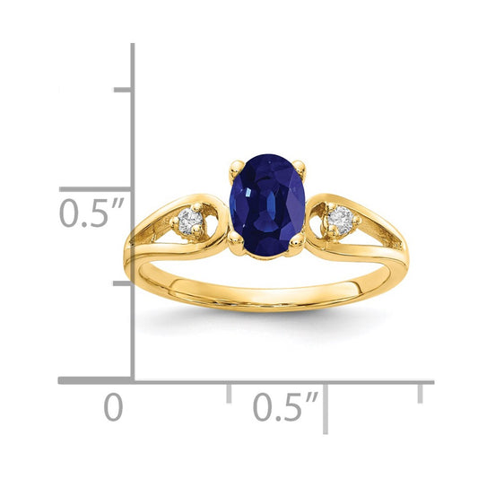 14k 7x5mm Oval Blue Sapphire and1/20 carat AA Diamond Ring