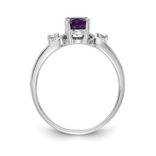 14k White Gold 7x5mm Oval Amethyst and 1/20 carat AA Diamond Ring