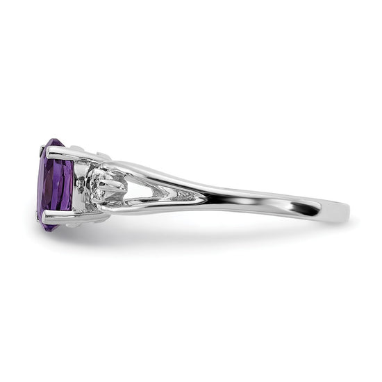 14k White Gold 7x5mm Oval Amethyst and 1/20 carat AA Diamond Ring