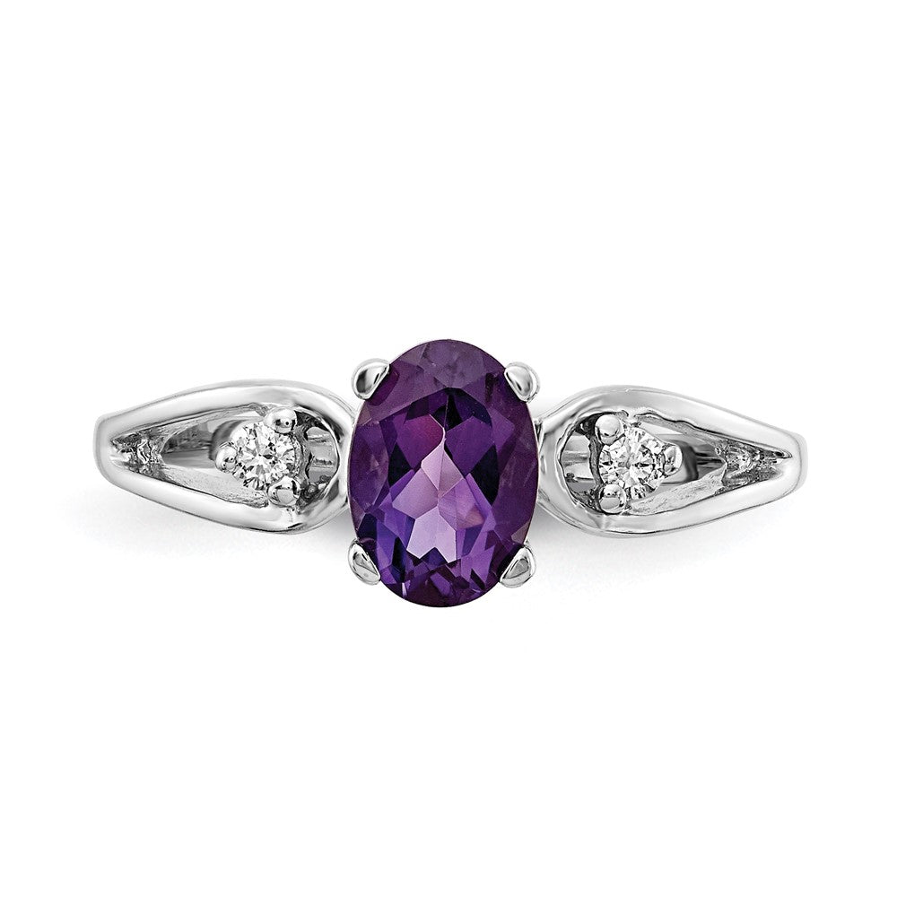 14k White Gold 7x5mm Oval Amethyst and 1/20 carat AA Diamond Ring