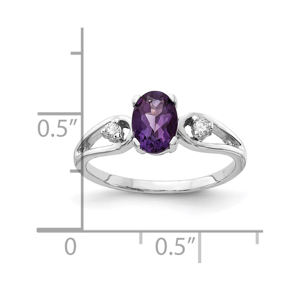14k White Gold 7x5mm Oval Amethyst and 1/20 carat AA Diamond Ring