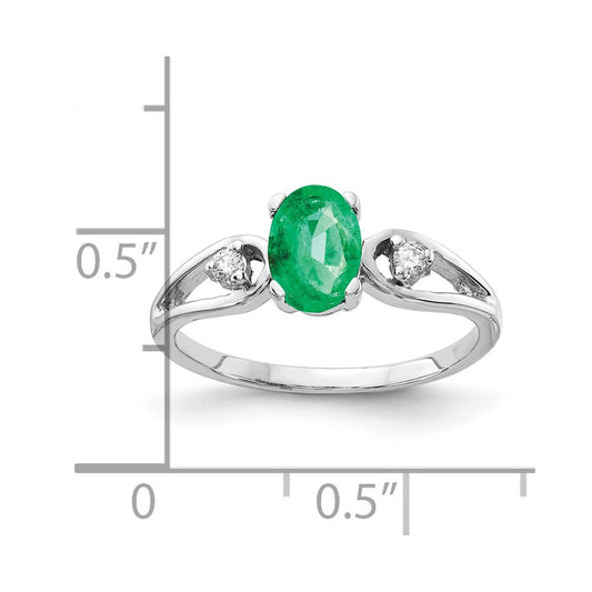 14k White Gold 7x5mm Oval Emerald and 1/20 carat AA Diamond Ring