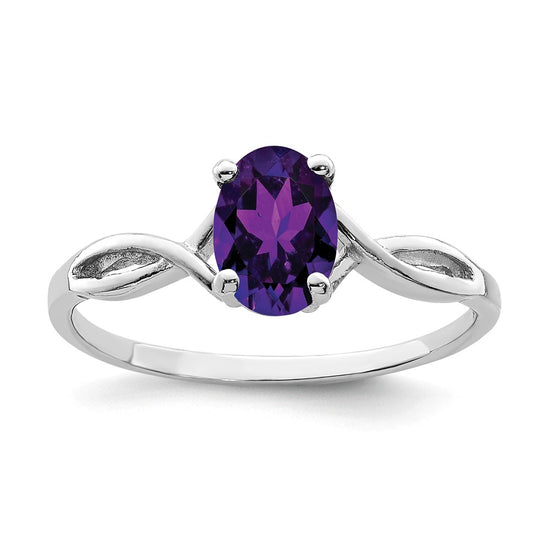 14k White Gold Polished 7x5 Oval Gemstone Ring