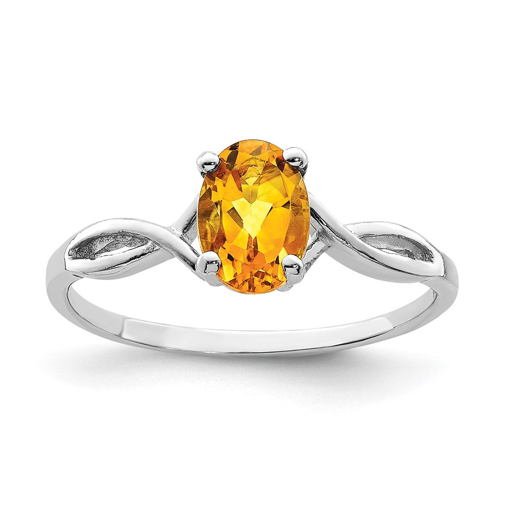 14k White Gold Polished 7x5 Oval Gemstone Ring