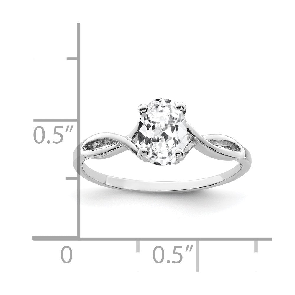 14k White Gold Polished 7x5 Oval Gemstone Ring
