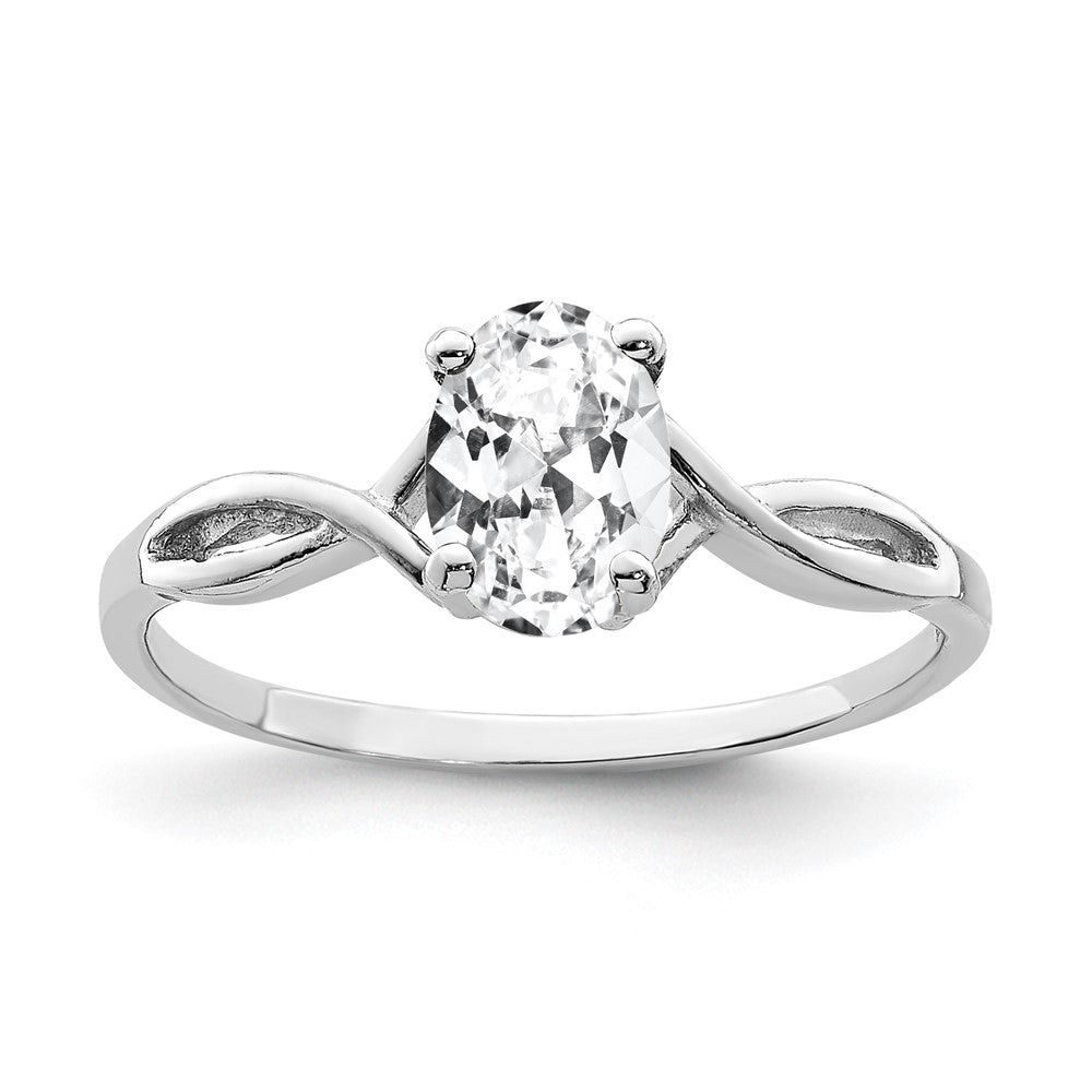 14k White Gold Polished 7x5 Oval Gemstone Ring