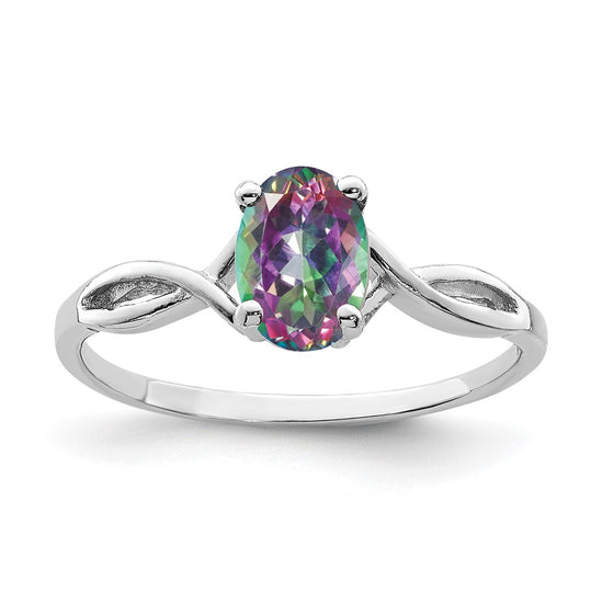 14k White Gold Polished 7x5 Oval Gemstone Ring