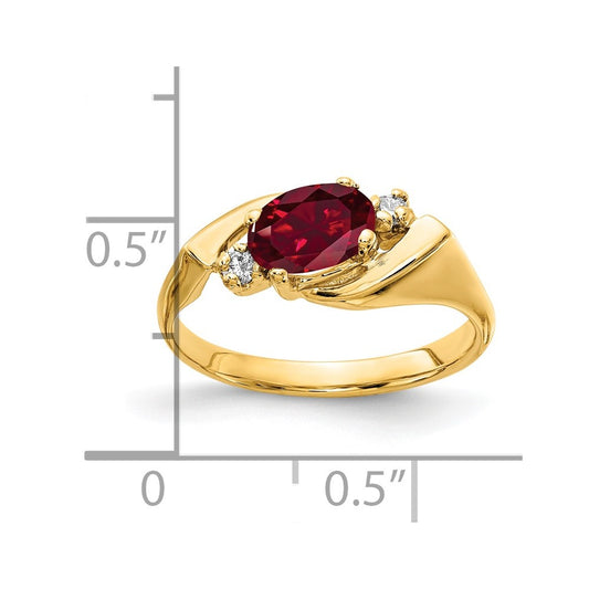 14k 7x5mm Oval Lab-Created Ruby and 1/20 carat AA Diamond Ring