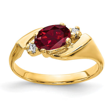 14k 7x5mm Oval Lab-Created Ruby and 1/20 carat AA Diamond Ring