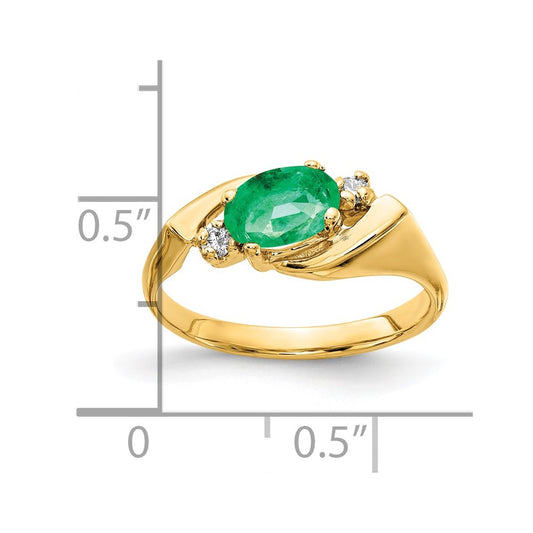 14k 7x5mm Oval Emerald and 1/20 carat AA Diamond Ring