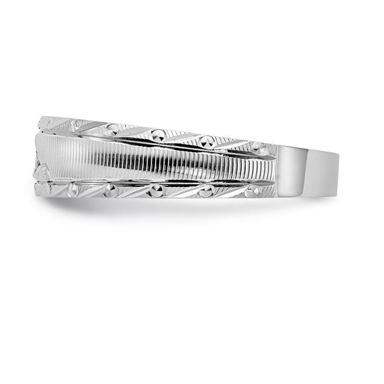 14k White Gold AA Quality .03 carat Diamond Trio Mens Complete Wedding Band