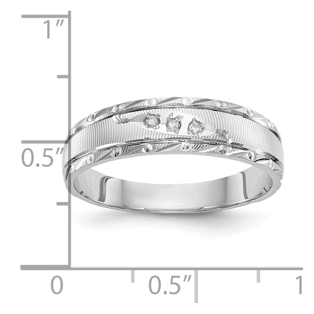14k White Gold AA Quality .03 carat Diamond Trio Mens Complete Wedding Band
