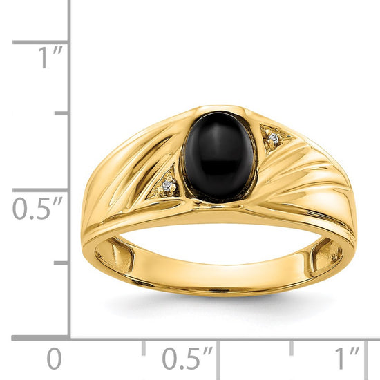 14k 8x6 Oval Onyx Cabochon and AA Diamond Mens Ring