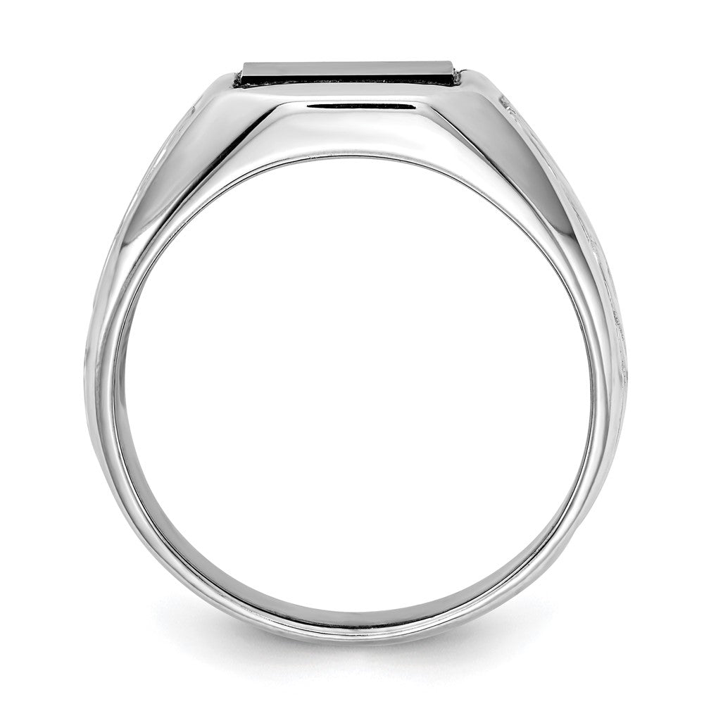 14k White Gold 9.25mm Square Onyx Mens Ring