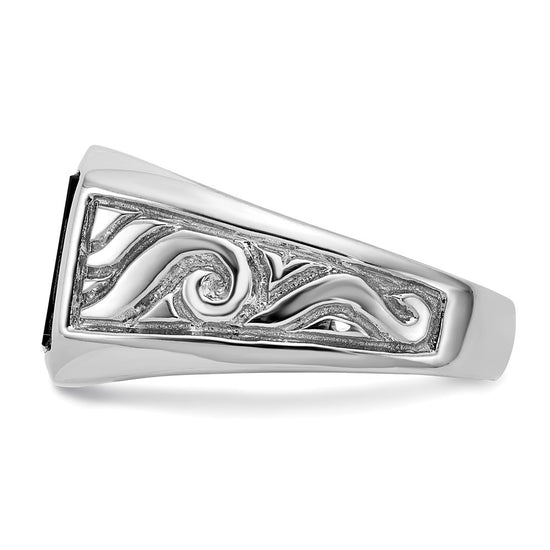 14k White Gold 9.25mm Square Onyx Mens Ring
