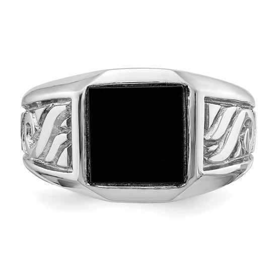 14k White Gold 9.25mm Square Onyx Mens Ring