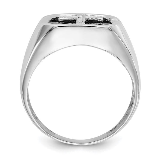14k White Gold Octagon Onyx and AA Diamond Mens Cross Ring