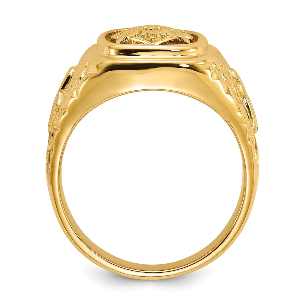 14k Polished and Nugget Texture Masonic Ring Mounting