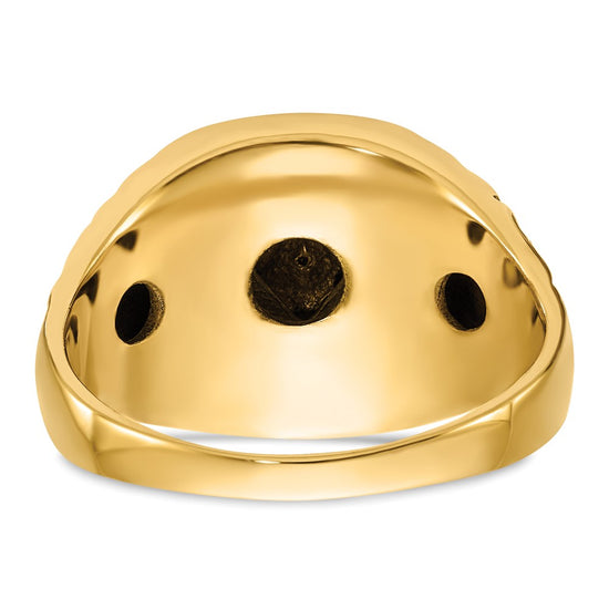 14k Polished, Antiqued and Nugget Texture AA Quality Diamond Masonic Ring