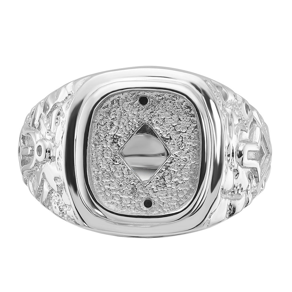 14k White Gold Men's Polished and Textured Masonic Ring Mounting