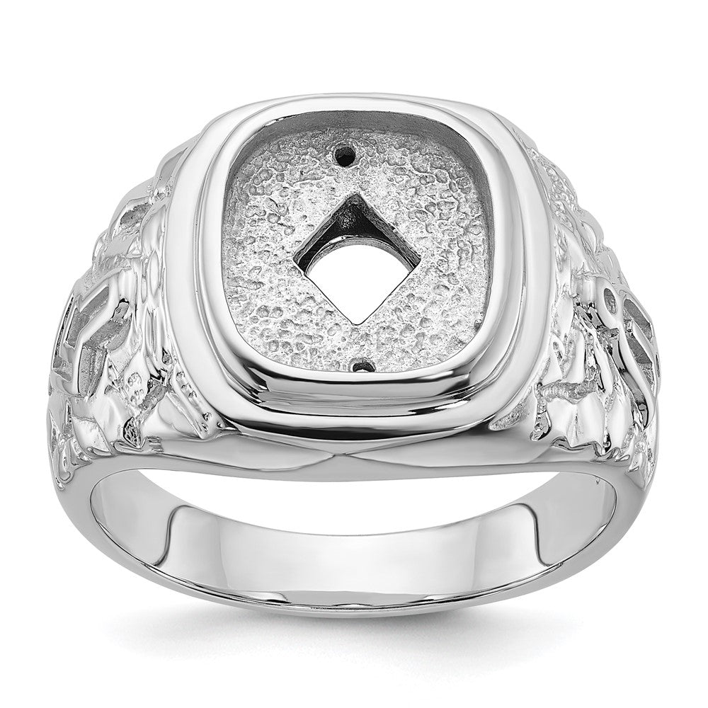 14k White Gold Men's Polished and Textured Masonic Ring Mounting