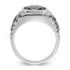 14k White Gold Men's Polished Antiqued and Textured with Black Enamel and AA Quality Diamonds Masonic Ring