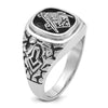 14k White Gold Men's Polished Antiqued and Textured with Black Enamel and AA Quality Diamonds Masonic Ring