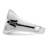 14k White Gold Men's Polished and Grooved with Black Enamel Masonic Ring