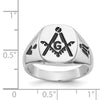 14k White Gold Men's Polished and Grooved with Black Enamel Masonic Ring