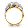 14k Two-tone Mens Polished and Textured with Black Enamel and AA Quality Diamond Masonic Ring