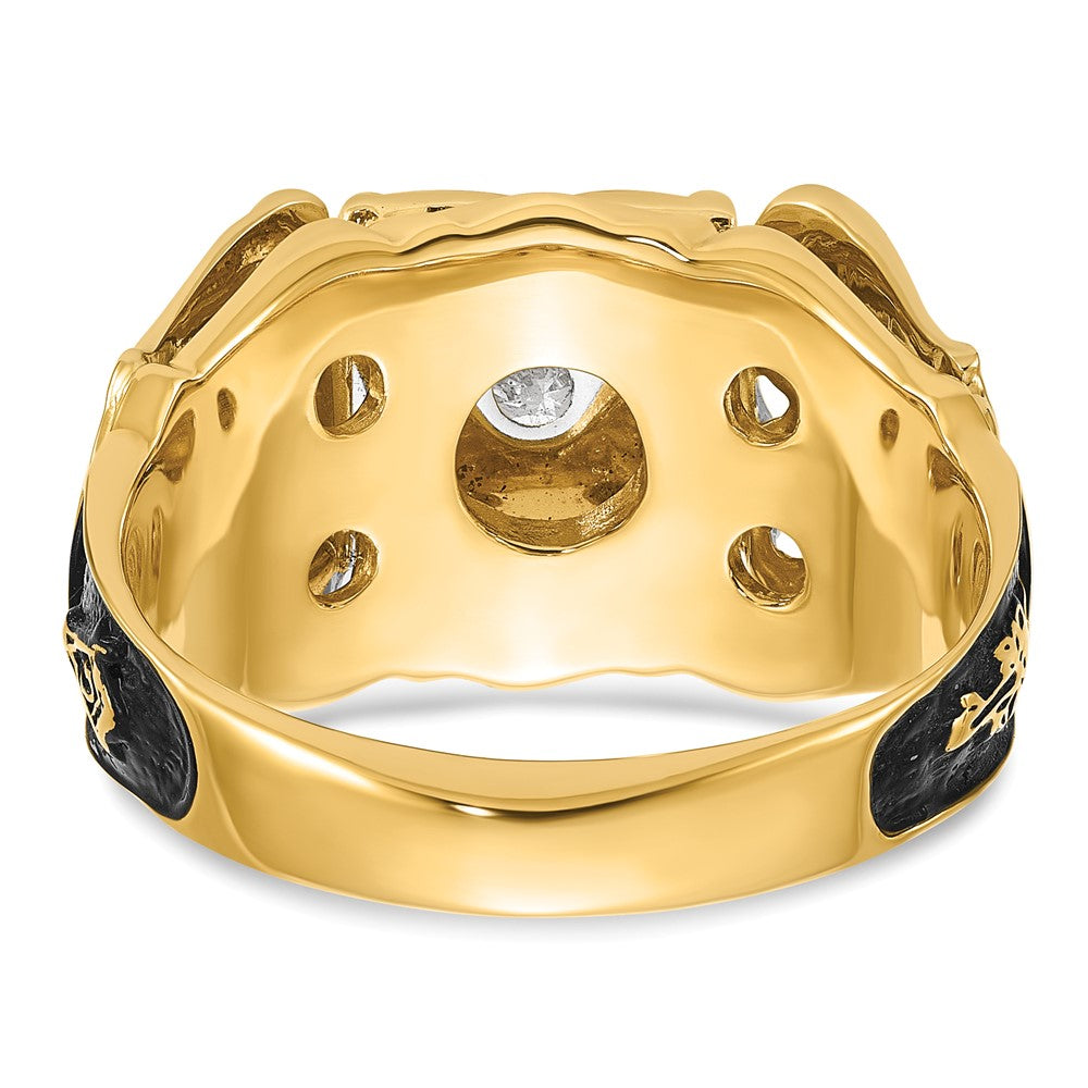 14k Two-tone Mens Polished and Textured with Black Enamel and AA Quality Diamond Masonic Ring