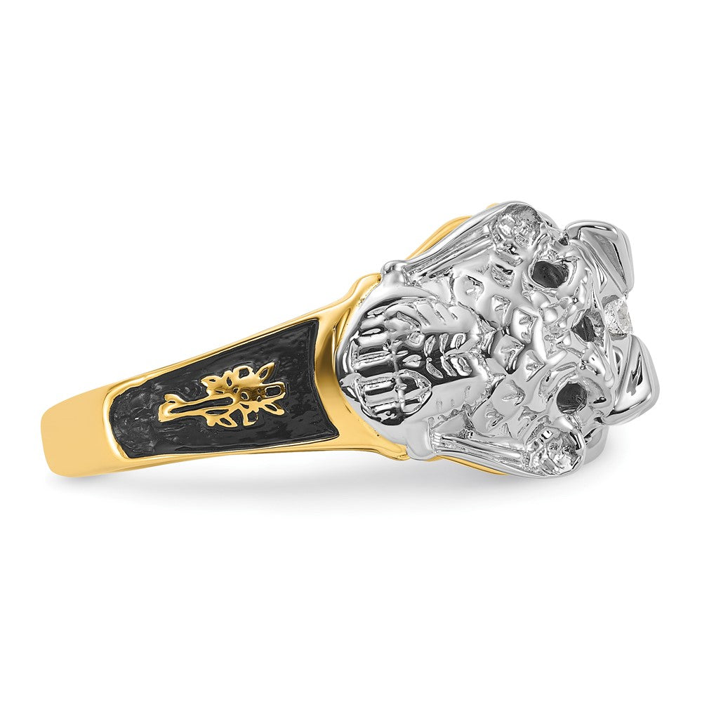 14k Two-tone Mens Polished and Textured with Black Enamel and AA Quality Diamond Masonic Ring