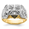 14k Two-tone Mens Polished and Textured with Black Enamel and AA Quality Diamond Masonic Ring