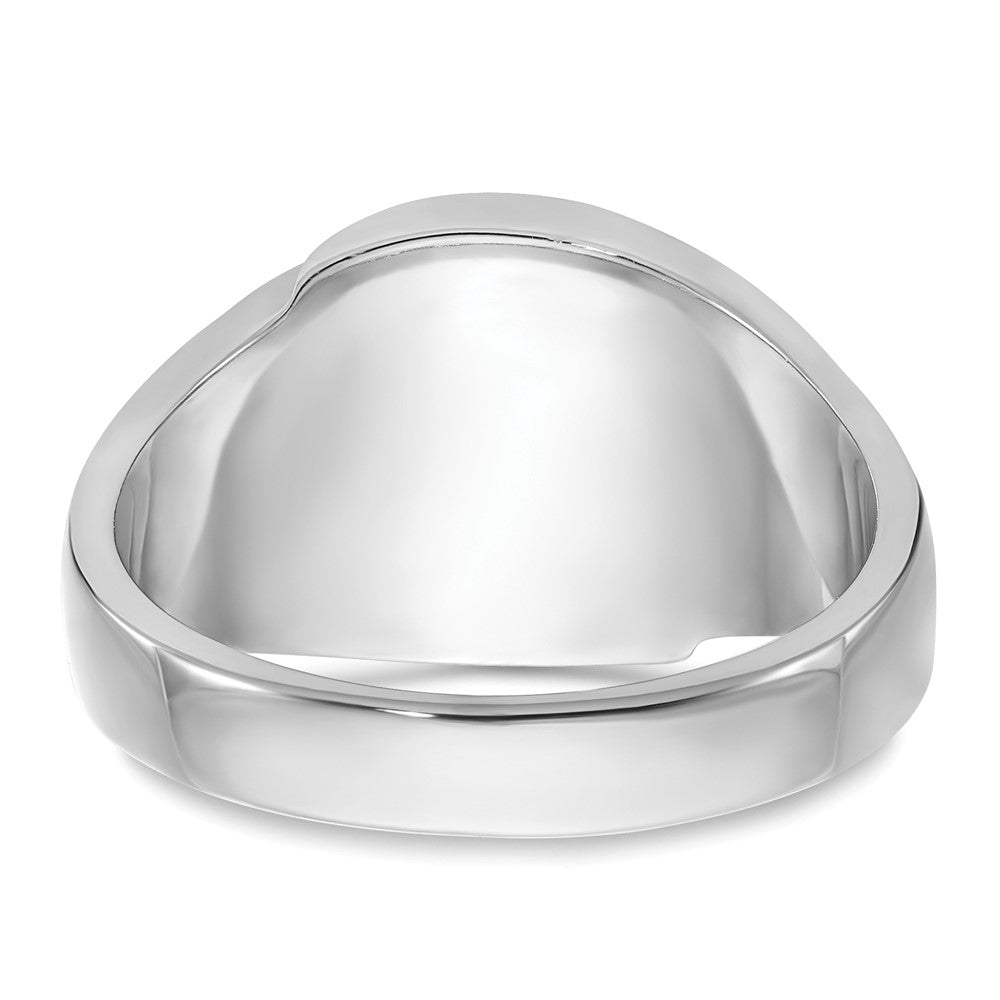 14k White Gold Men's Polished, Antiqued and Grooved with Imitation Blue Spinel Masonic Ring