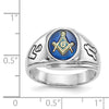 14k White Gold Men's Polished, Antiqued and Grooved with Imitation Blue Spinel Masonic Ring