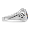 14k White Gold Men's Polished, Antiqued and Grooved with Imitation Blue Spinel Masonic Ring