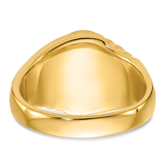 14k Men's Polished and Textured with Oval Onyx Masonic Ring
